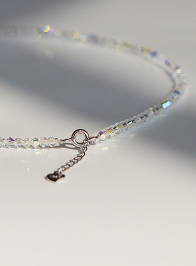 施家极细发光水晶吊坠锁骨链项链