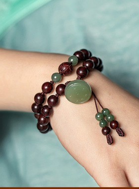 小叶紫檀秀气文艺手串情侣男女莲花雕刻西尼佛珠念珠文玩木质手链