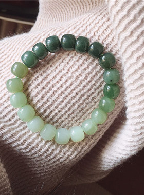 和田玉桶珠手链渐变色老料手串