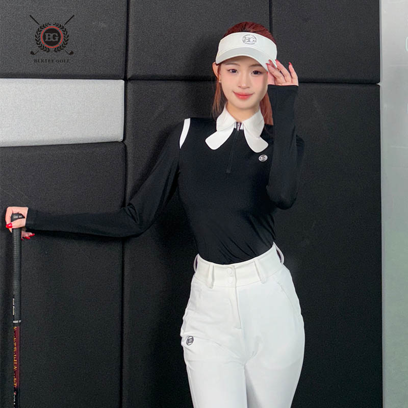 bg新款高尔夫女装球服装女上衣长袖T恤短裙套装保暖运动球衣高端 - 图0