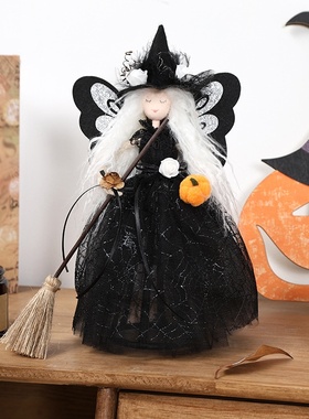 跨境 万圣节装饰品 鬼节蝴蝶女巫娃娃装饰树顶星 家居派对摆件