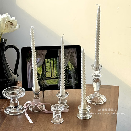 ins风法式缎面长杆螺纹蜡烛餐厅浪漫高级感装饰摆件节日家居布置 - 图2