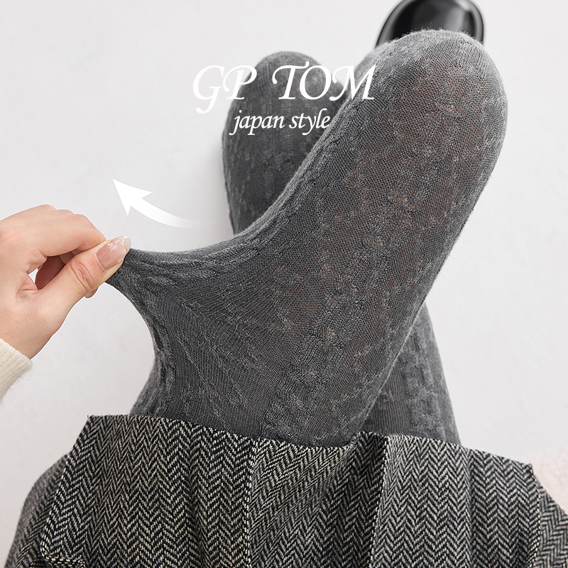 日本GP TOM羊毛打底裤袜女秋冬保暖复古绞花压力显瘦灰色连裤袜女 - 图3