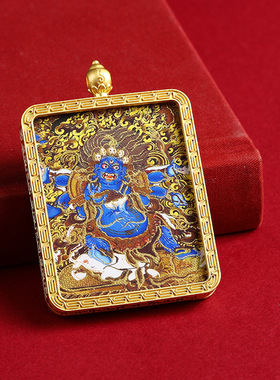 手绘描金大黑天黑财神龙