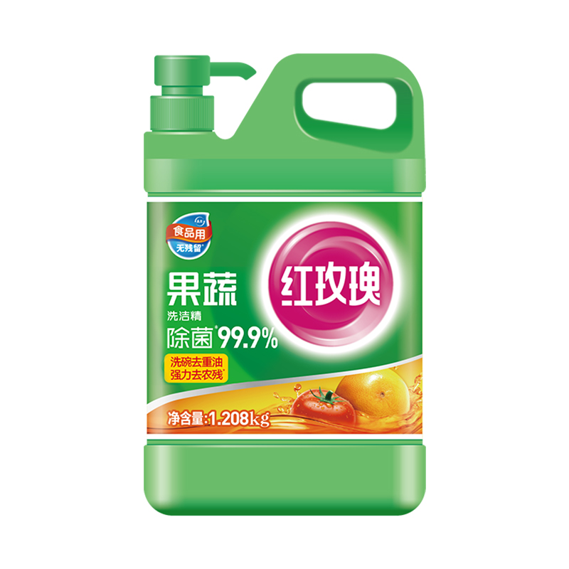 红玫瑰果蔬餐具洗洁精1.208kg2瓶去油快直接清洗蔬菜去油污去重油