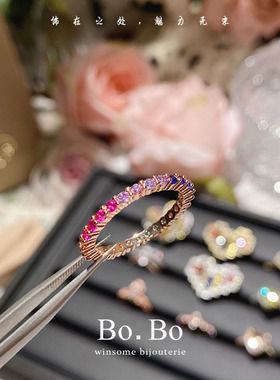 轻奢宫廷梦幻彩虹锆石戒指女