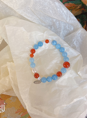 BoBo天然海蓝宝手串女款轻奢小众精致红玛瑙手链高级感手饰