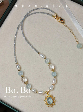 仿海蓝设计小众猫眼石甜蜜锁骨链