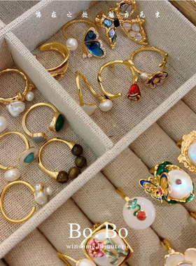 新中式古风平安扣蝴蝶戒指女