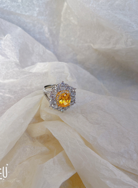 BoBo超闪奢华小雏菊黄钻气质锆石轻奢高级感开口百搭甜美戒指女戒