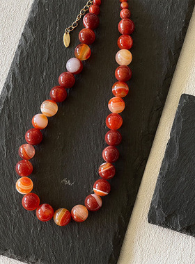 超显白天然红玛瑙串珠项链女复古高级感中式小众百搭锁骨链颈链