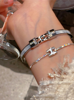 钛钢不掉色锆石几何手镯女