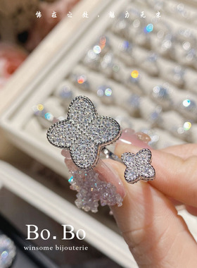 仿莫桑钻戒指水晶蝴蝶食指戒女