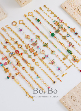 国风不掉色彩色滴油蝴蝶手链女高级精致竹节链条手串复古轻奢手饰