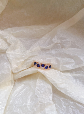 BOBO深蓝宝戒指女轻奢高级感仿蓝宝石指环小众皇家蓝色排钻戒指