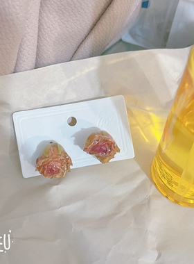BOBO温柔森系设计感永生花朵耳钉干枯玫瑰真花耳环温婉少女耳饰