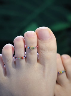 原创设计感女彩珠轻奢气质脚趾戒