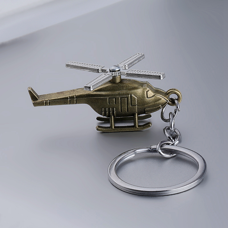 金属直升机钥匙扣金属模型钥匙链挂件迷你仿真飞机复古精致挂件