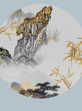 怡家客厅圆形金箔线条抽象装饰画