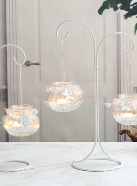 北欧风餐桌玻璃吊杯水植花瓶烛台