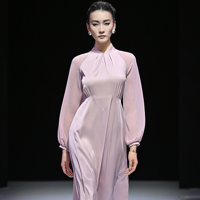 Sweet Waist Solid Color ແຂນຍາວ Swing Dress ສໍາລັບແມ່ຍິງ