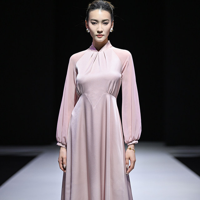Sweet Waist Solid Color ແຂນຍາວ Swing Dress ສໍາລັບແມ່ຍິງ