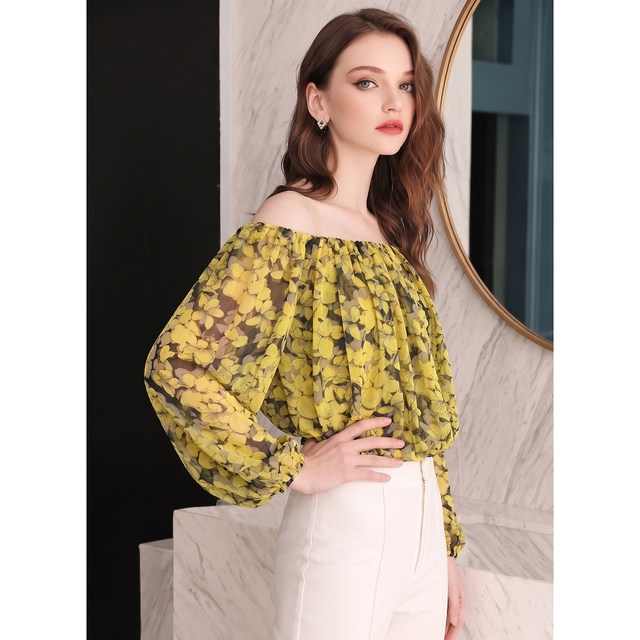 ແມ່ຍິງ off-shoulder ຄໍເຮືອ sexy chiffon ເທິງ
