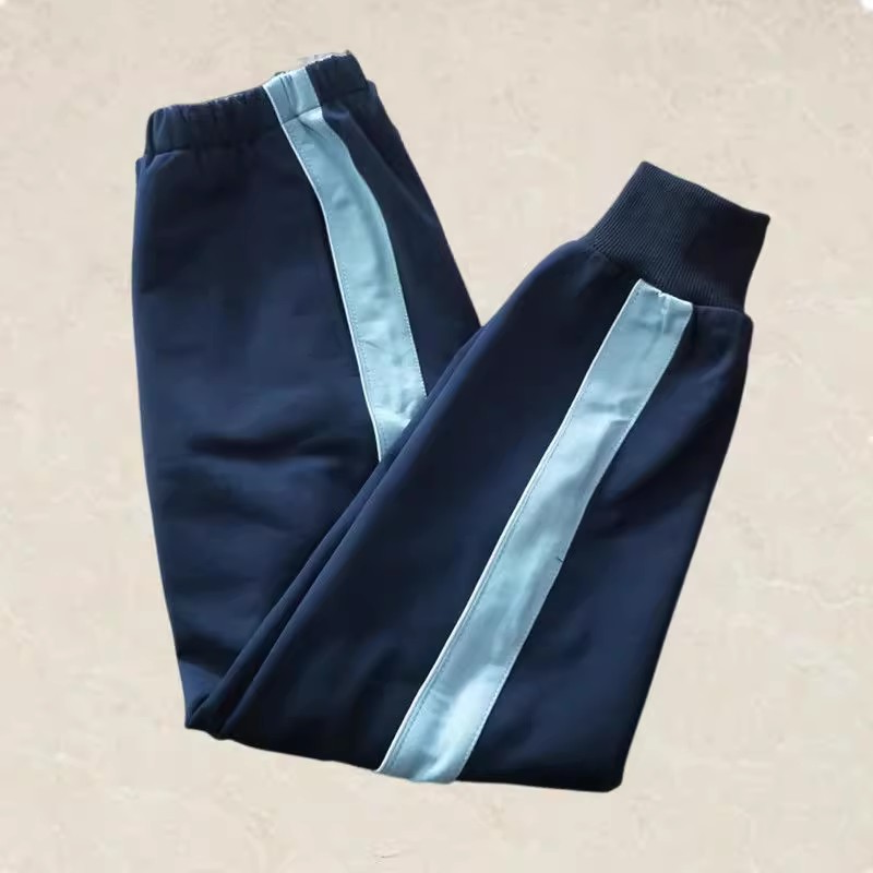 校服裤子中小学生藏青色拼浅蓝宽条束脚裤宽松春秋男女运动校裤,淘宝优惠券,粉丝福利购,淘宝优惠卷