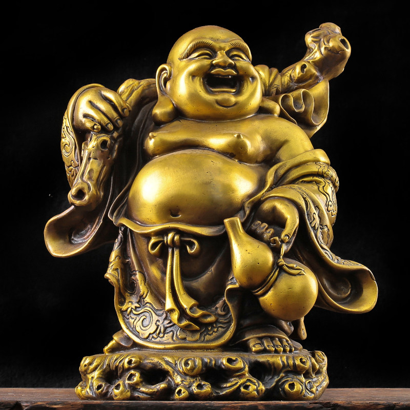 弥勒佛铜摆件大肚笑佛佛像布袋和尚家居办公室大号招财装饰礼品_虎窝淘