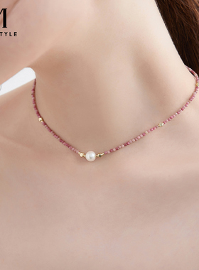 夏天高级感彩色串珠珍珠项链女