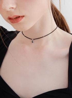 MCK黑色仿水晶choker锁骨链