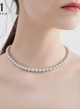 mck法式复古仿灰珍珠项链