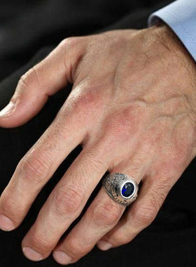 北斗七星蓝宝石戒指纯银复古男