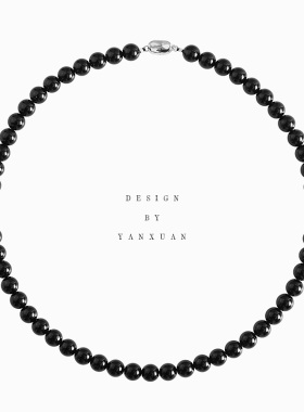 925银元宝扣天然黑曜石项链