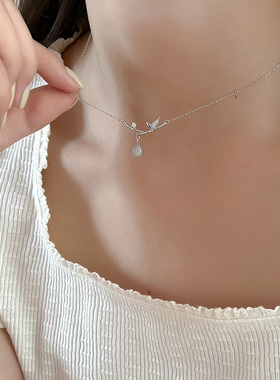 S925纯银竹节小水滴项链锁骨链