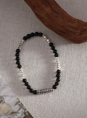 天然黑曜石碎银子手串手链