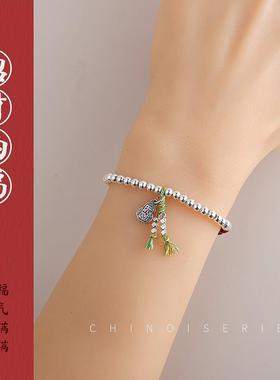 95银碎银子小银珠招财手链