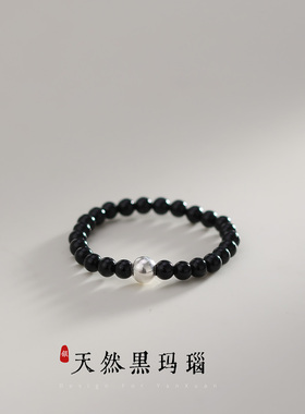 天然黑玛瑙小银珠戒指食指戒纯银转运珠尾戒