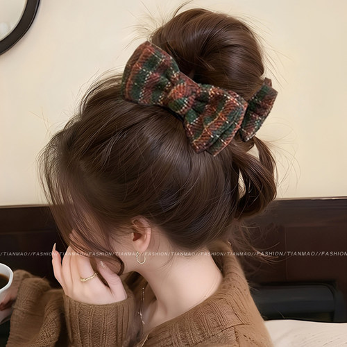秋冬蝴蝶结丸子头抓夹女高级感2026新款饱满后脑勺发夹盘发鲨鱼夹 - 图1