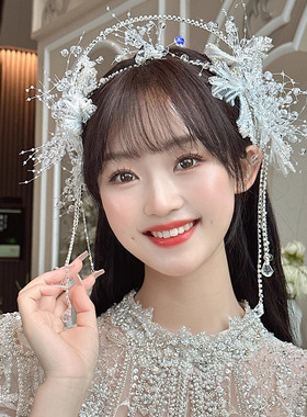 新娘水晶眉心坠发箍流苏圣女冠头饰婚庆公司影楼跟妆发饰