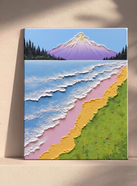 石英砂肌理画diy材料包 手工立体浮雕丙烯手绘奶油风风景画装饰画