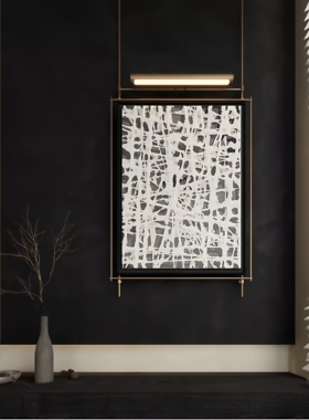 现代金属吊杆灯光装饰画