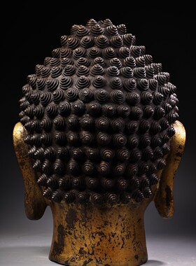 古玩杂项旧藏老铜鎏金释迦牟尼佛头摆件家居客厅办公室佛堂装饰