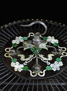 古董文玩花梨木镶嵌贝壳圆鸟笼鸽子笼鹦鹉笼挂件复古收藏老物件