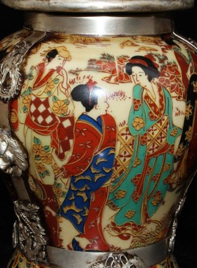 古玩新款古董瓷器清乾隆年款仕女图仿古将军罐 装饰老货摆件收藏