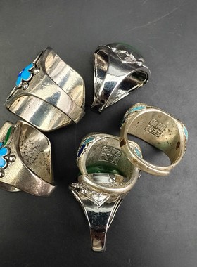 明清景泰蓝镶嵌帝王绿翡翠戒指仿古马鞍戒指环古玩文玩古董手件