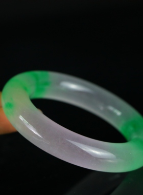 高端缅甸冰种飘绿翡翠色手镯飘花正圈玉镯女款货旺夫玉手镯送人礼