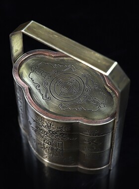 仿古纯铜手提食盒古玩铜器收藏三层食盒小提篮摆件工艺精美礼品