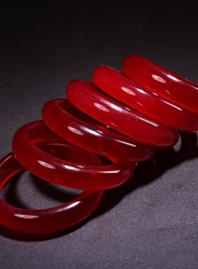 古玩收藏老翠玉圆条镯子老坑高冰红玉石手镯女礼物珍藏玉手环套装