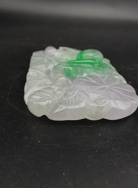 古玉老玉古董收藏的古代缅甸冰种白底青老翡翠多子多福玉牌吊坠